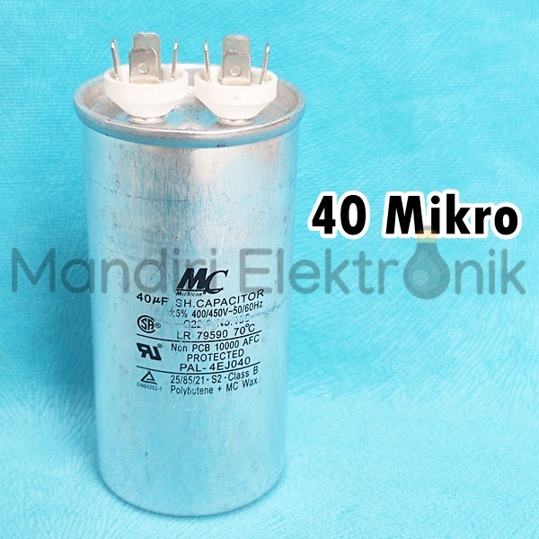 Kapasitor AC 40 Mikro Capasitor AC 40 uf Merk MC - Kapasitor AC Merk MC 40Uf