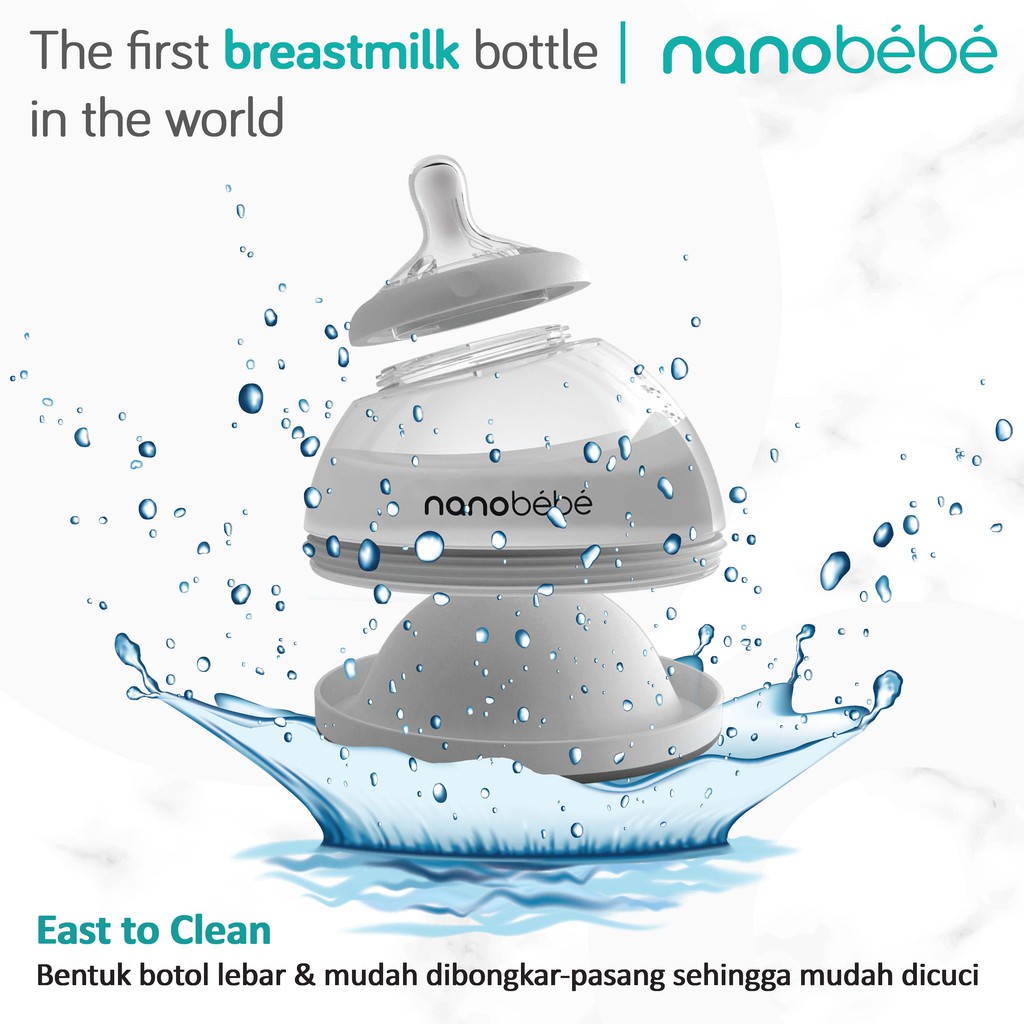 NANOBEBE - NANOBEBE 240ML TWIN PACK GREY BOTOL SUSU BREAST MILK BABY BOTTLE