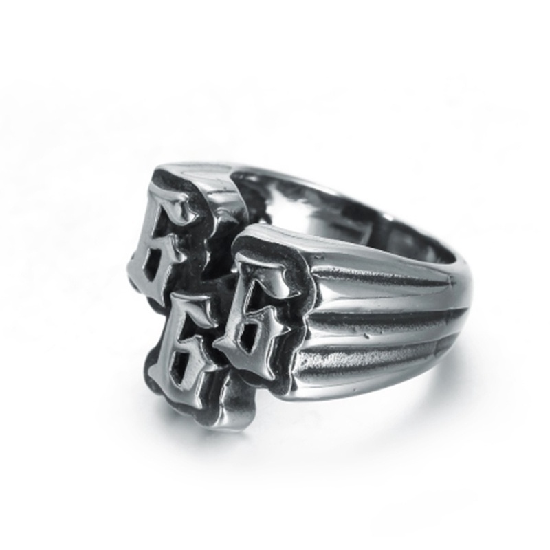 Punk Personality Fashion Stainless Steel Digital 666 Ring Titanium Steel Men Ring Jewelry