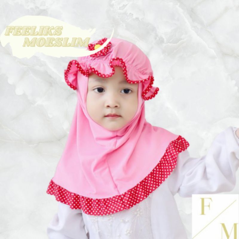 Hijab Anak Topi List Polka / Hijab nyaman lucu murah kualitas PREMIUM