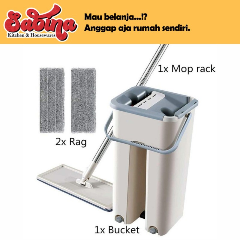 Alat Pel Set Magic Mop Flat Microfiber with Bucket ISHOWTIENDA