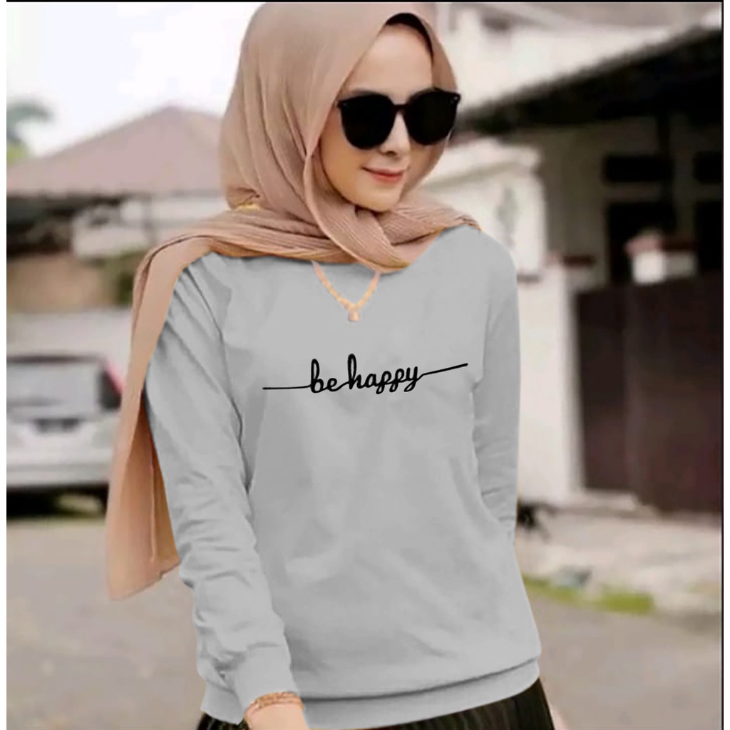 COLLECTION COOLS - BAJU BEHAPPY TRENDY ( S,M,L,XL,XXL) WANITA TERBARU-KAOS DISTRO KEREN CEWEK LENGAN PANJANG MASA KINI DAN TERLARIS