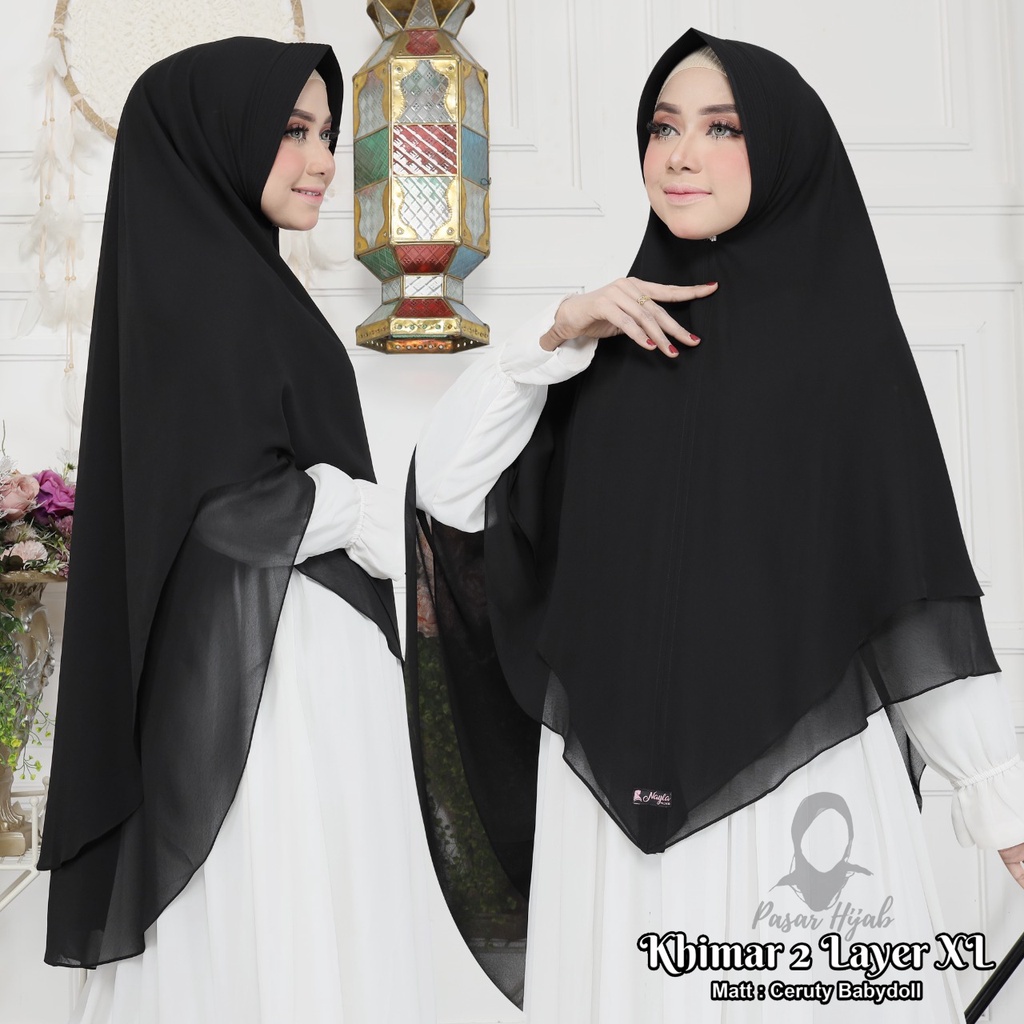 Khimar 2 Layer Size XL Ceruty Babydoll Original By Nayla Hijab Kerudung Ceruty Jumbo Pasar Hija'b