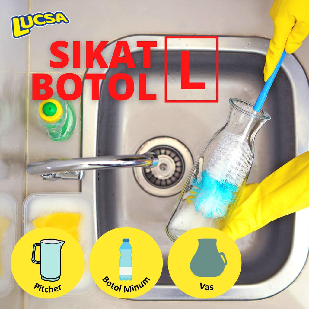 Lucsa - Sikat Botol L Pembersih Botol Minum Besar Vas Pitcher / Nilon Bottle Brush
