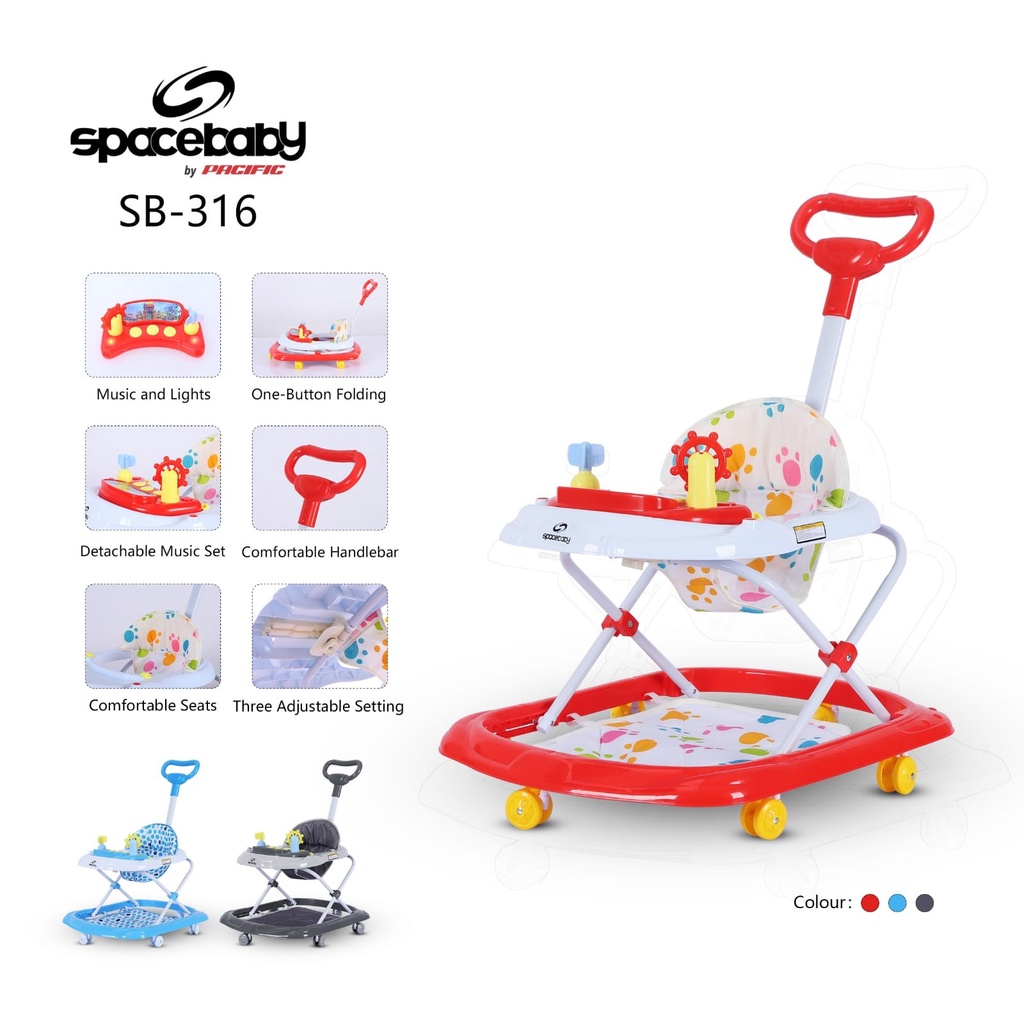 SPACEBABY Baby Walker SB 315  SB 316 Mainan Stir Musik Lampu SPACE BABY  Baby Walker NEW  Musik &amp; Lampu Alat Belajar Jalan Bayi [ * FREE PACKING DUS ALAS ]