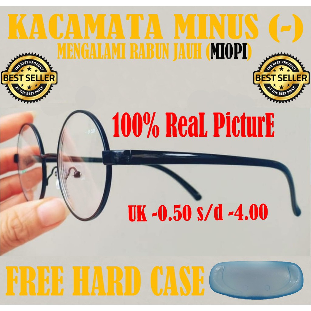 Kacamata Korea unisex frame kacamata bulat minus(-)Fashion korea style uk -0.50 s/d -4.00 Freecase