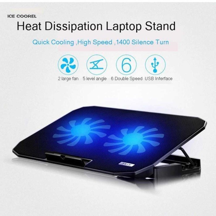 Cooling Pad Dudukan Laptop Adjustable Stand 2 Kipas 140mm - Hitam