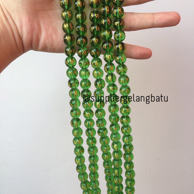 bongkah tibet hoki hijau clear quartz 14mm renceng bahan serat emas bahan gelang kalung aksesoris