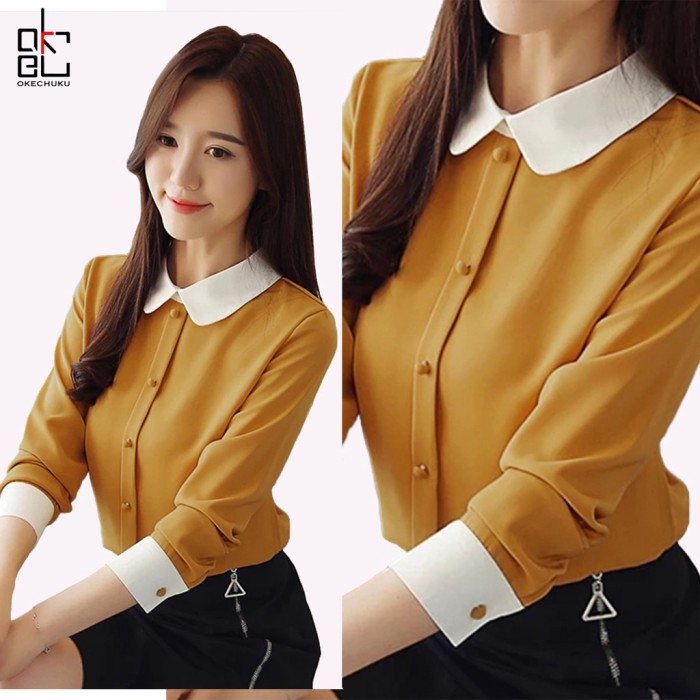 Sheshop - KIMICHI Baju Atasan Wanita Blouse Wanita Korea Baju Wanita - Kuning Mustard, L