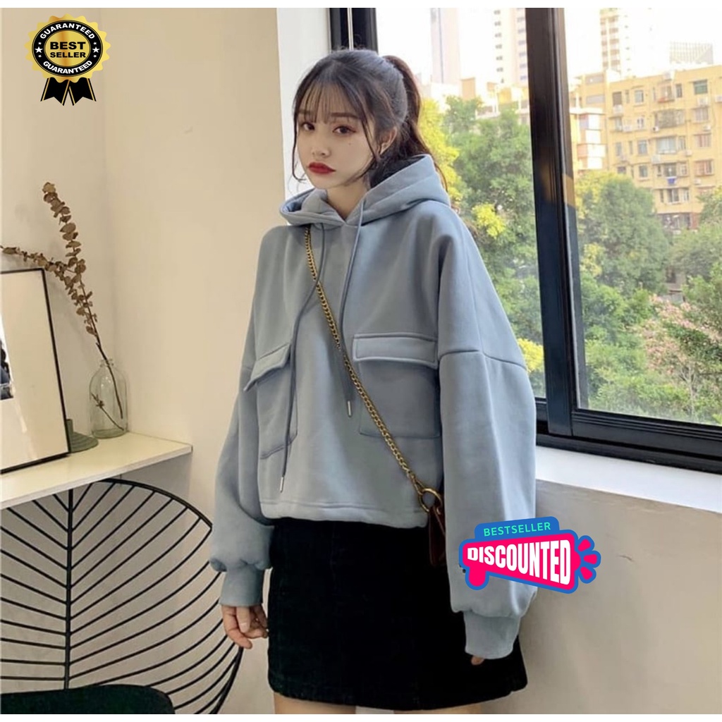 SEYOL POCKET HOODIE SWEATER WANITA OVERSIZE - HOODIE WANITA KOREA