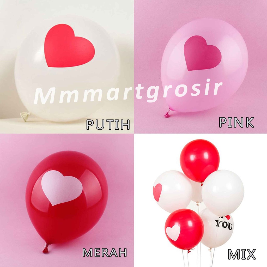 Balon Motif Love Hati / Balon Latex / Balon Tiup Bulat / Balon 1 pack 10pcs