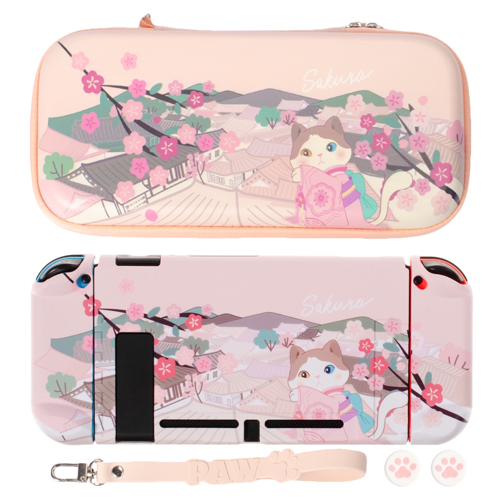 Tas Penyimpanan Konsol Game Nintendo Switch V1 V2 Motif Kucing Sakura