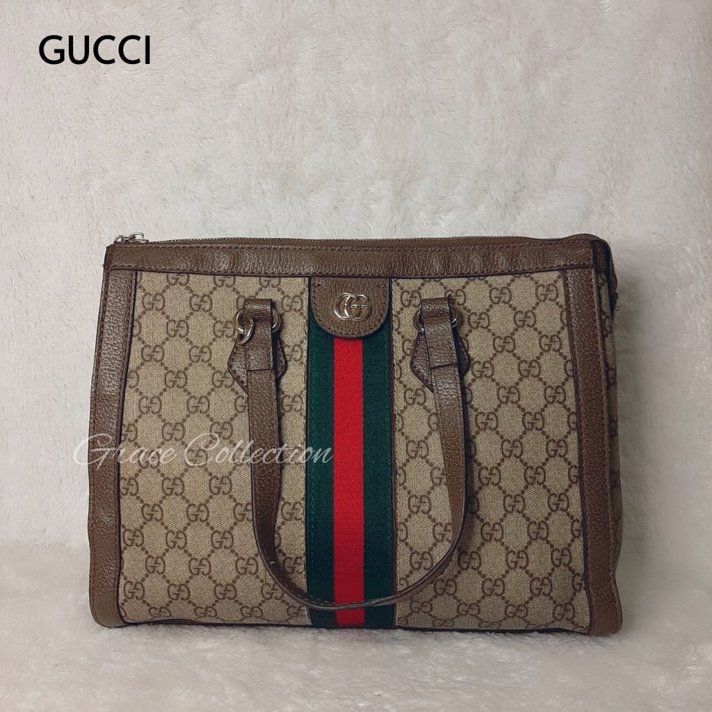 TAS WANITA BRANDED ORIGINAL - GC OPHIDIA GG MEDIUM TOTE BAG BROWN