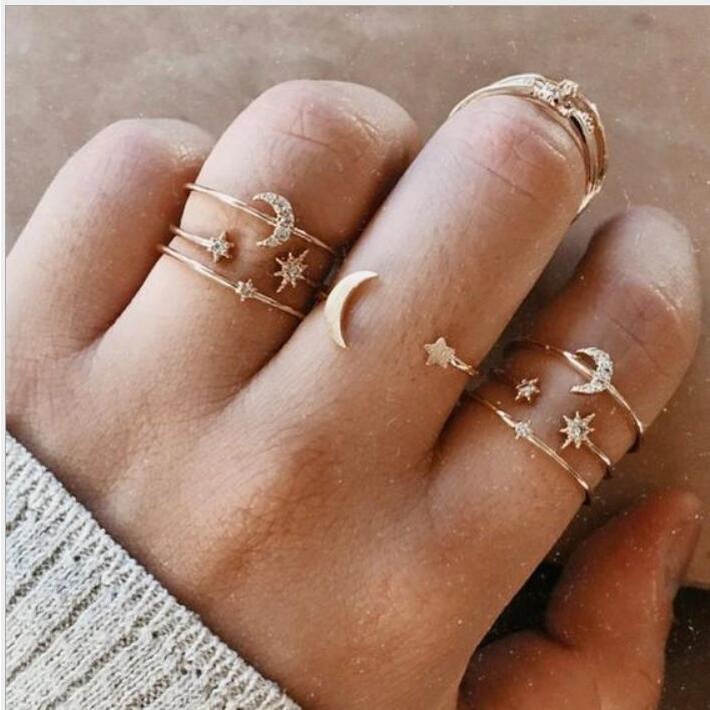 9pcs/set European American Vintage Style Gold All Match Open Adjustable Alloy Women Ring for Girlfriend Gift