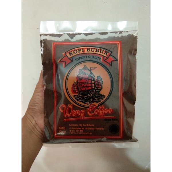 

Weng Coffee Pontianak (200g) Weng Kopi / Kopi Bubuk Export Quality / Bubuk Kopi Robusta / Kopi Kampung / Kopi Legendaris / Oleh oleh Khas Pontianak / Kopi bubuk Khas Kalbar