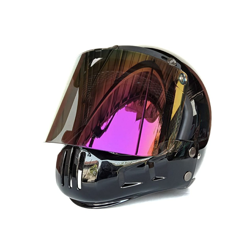 Helm Retro Cakil Modular Hitam Glossy (Vespa / Klasik / Vintage)