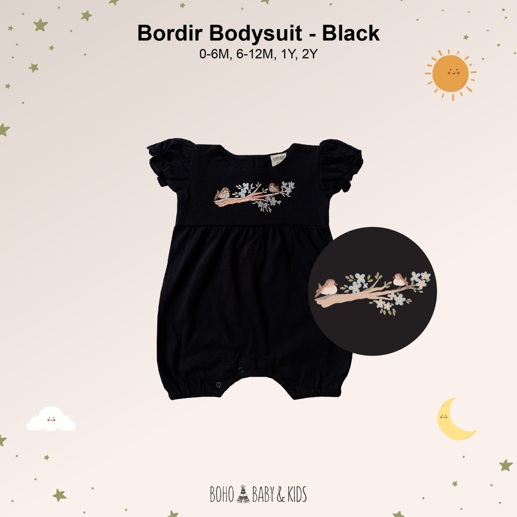 Boho Baby Bordir Bodysuit 0-2 Tahun BohoBaby BohoPanna CBKS-BOHO Black