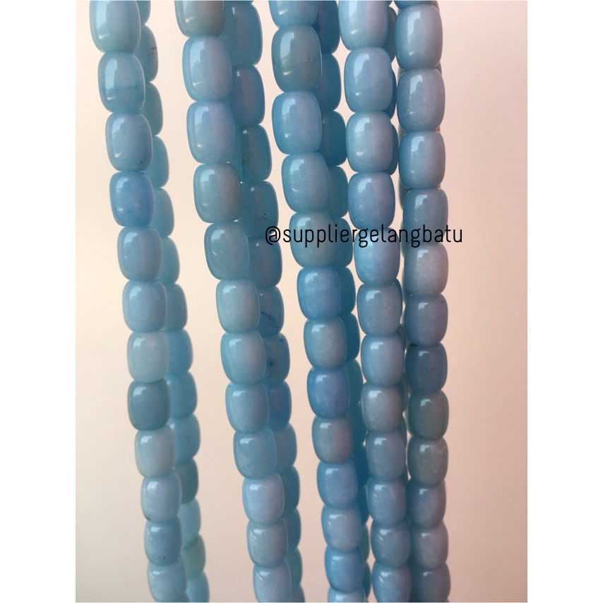 bahan renceng batu agate tabung 8mm blue sediment biru laut aquamarin aksesoris craft grosir fashion