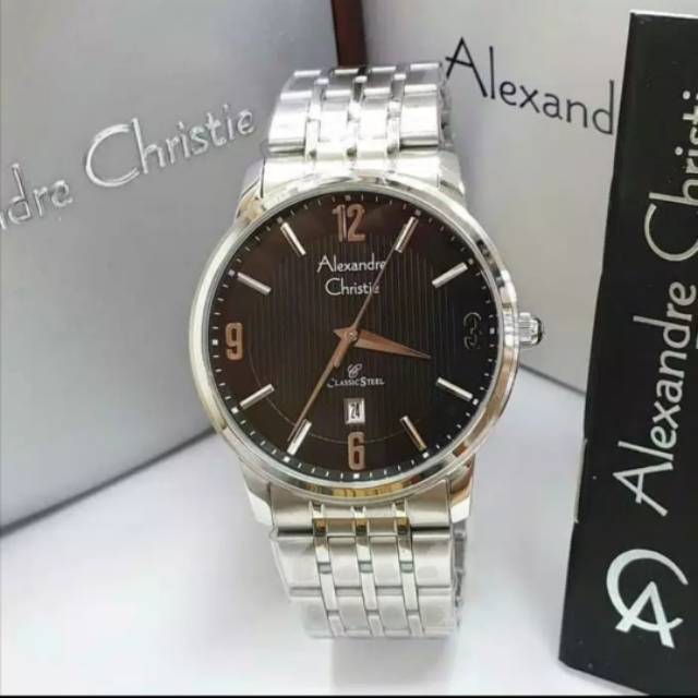 Jam Tangan Alexandre Christie 8327 Pria Silver Black Original