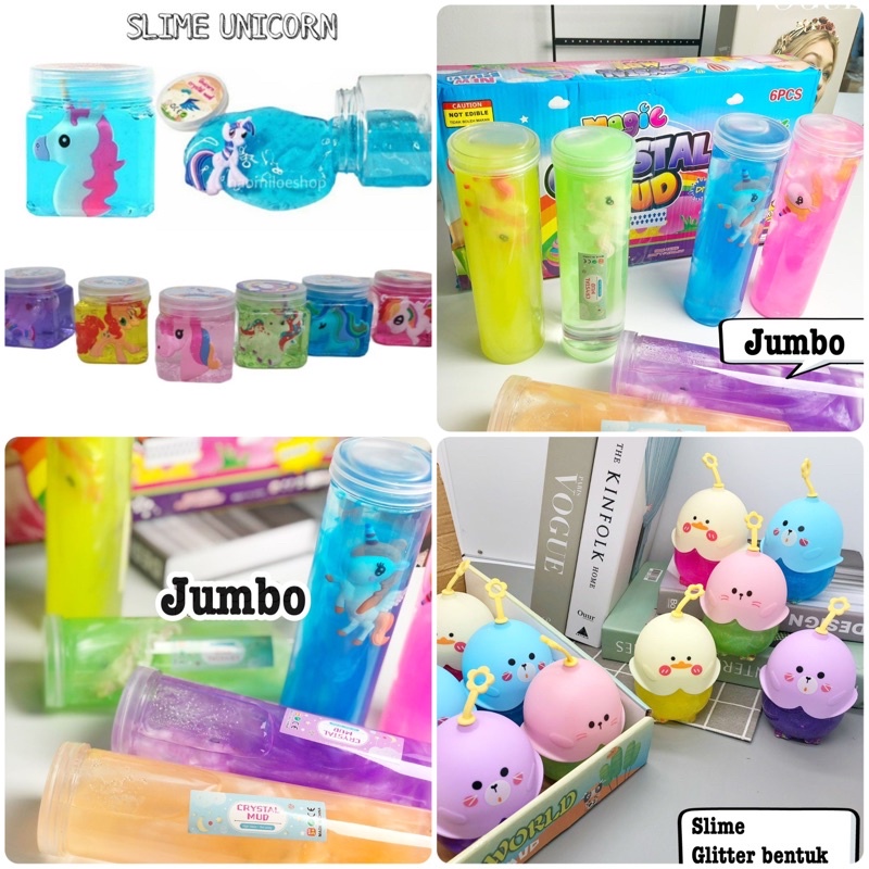 slime tabung import besar high quality slime panjang glitter crystal bening emoji paku