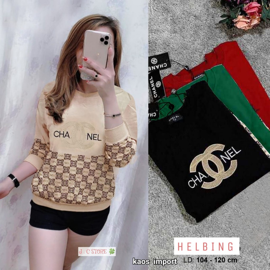 JCS HELBING TOP / KAOS IMPORT WANITA TERMURAH / KAOS CHANEL LENGAN PANJANG CASUAL SUPER KECE