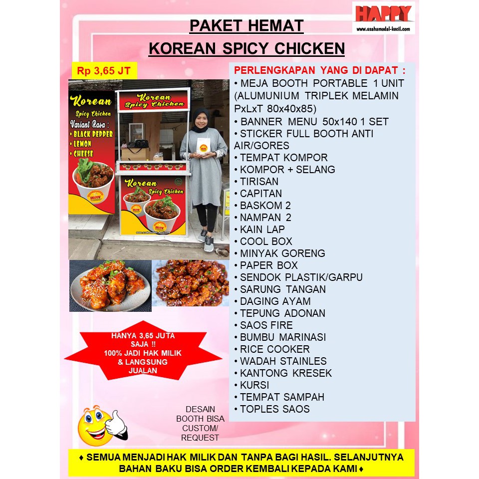 

PAKET HEMAT MURAH EKONOMIS USAHA FRANCHISE MAKANAN KOREAN SPICY CHICKEN ENAK KEKINIAN GEROBAK BOOTH