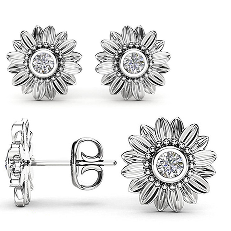 Anting Stud 925 Sterling Silver Bentuk Bunga Matahari Daisy Gaya Boho Untuk Wanita