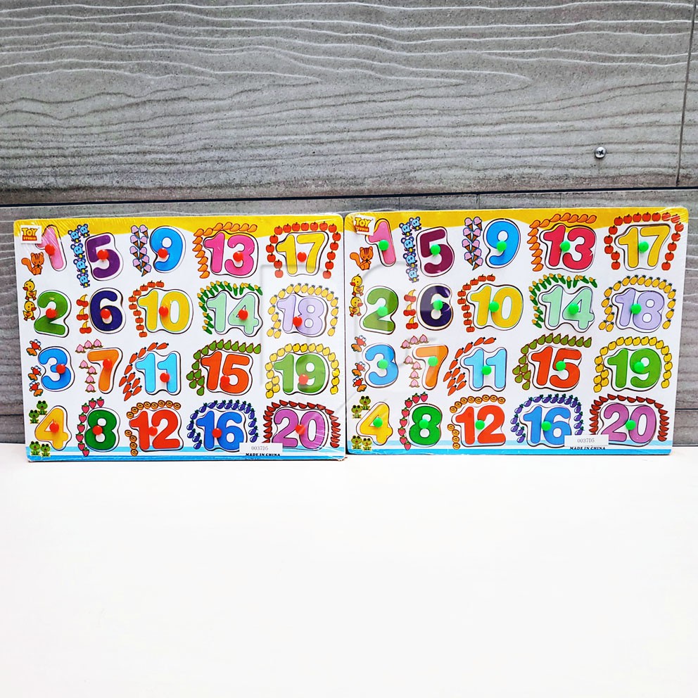 Number Puzzle Kayu BESAR Mainan Edukasi Jigsaw Wooden Shape Knob Angka