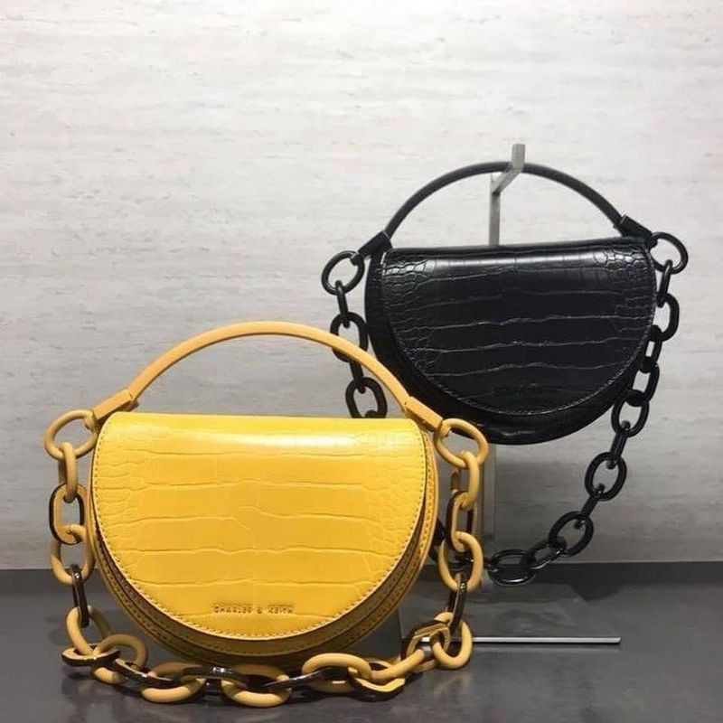 CK Croc-Effect Semi-Circle Clutch