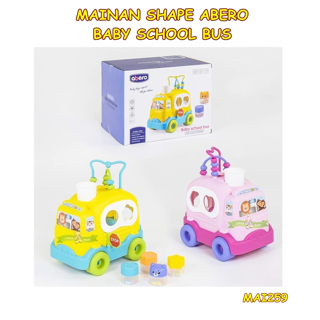 MAI259 MAINAN SHAPE BAYI ABERO BABY SCHOOL BUS MAINAN