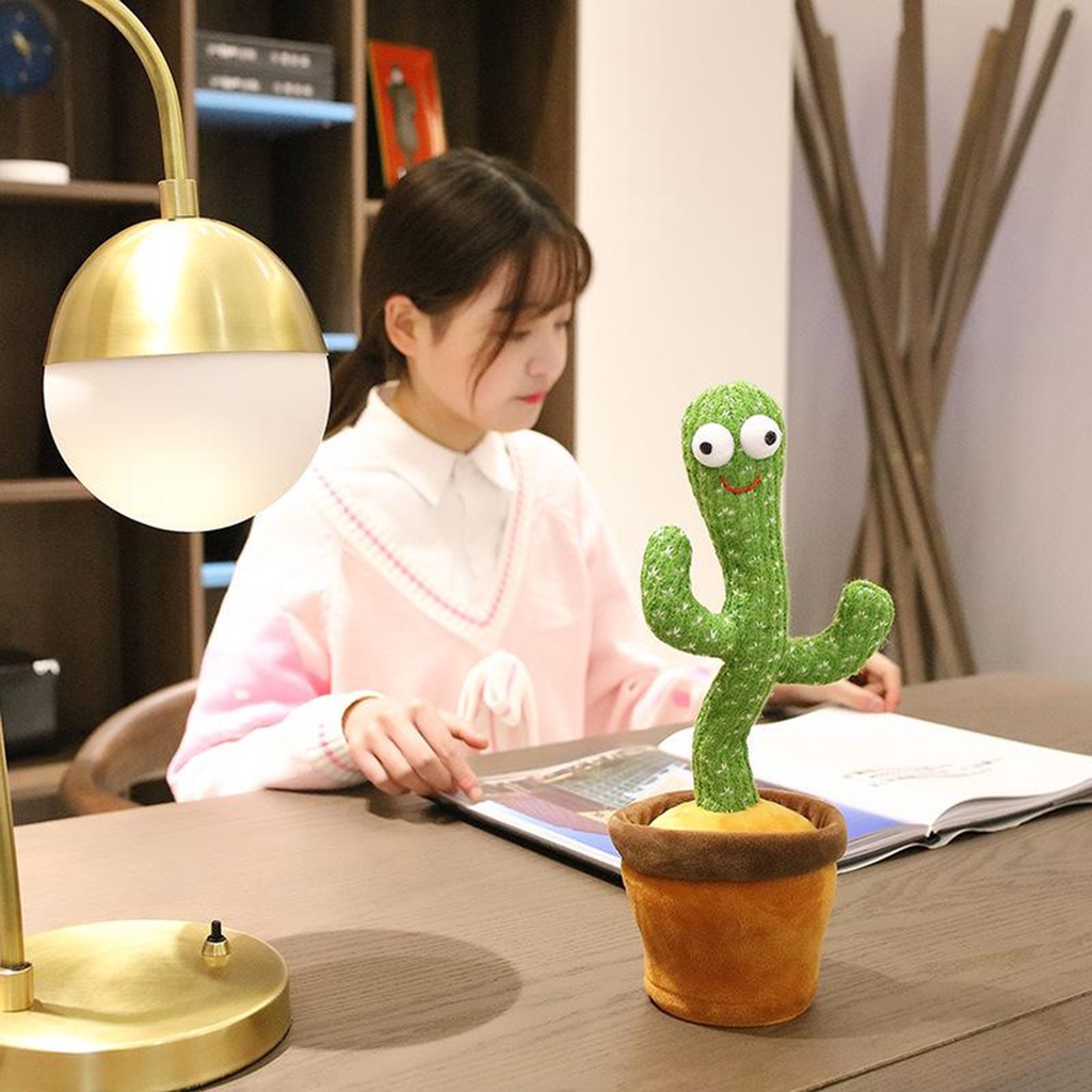 (Homyl2) Plush Stuffed Toys Dancing Cactus Shape Can Move / Rotate / Dance For Home Decoration