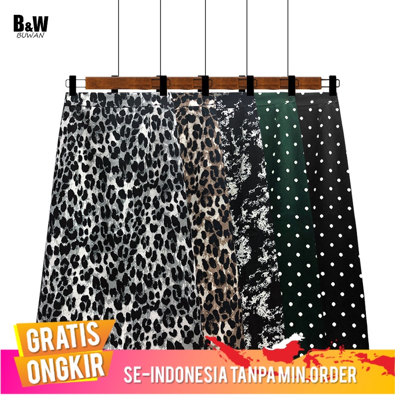 Rok Wanita Twill Brushed Macan Tutul Cetak Rok 2021   Pinggang Tinggi Pelangsing Kantor Wanita   Lut