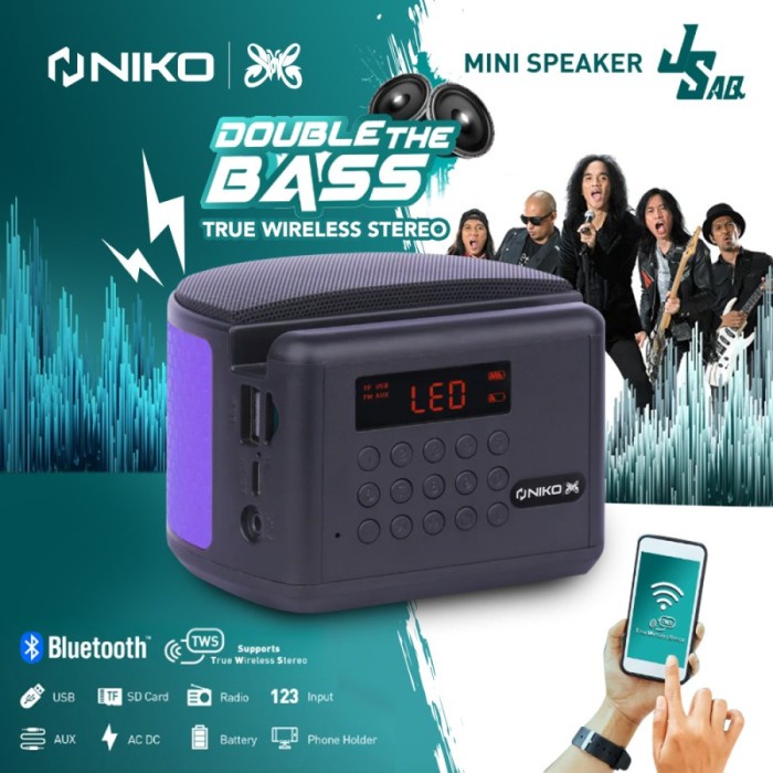 Mini Speaker Portable NIKO JS-AQ - Hitam(R1T1) Speaker Macaron Inpods Little Fun Bluetooth Wireless 