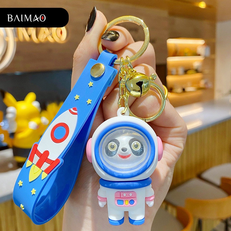 Gantungan Kunci Bentuk Kartun Panda Astronot Bahan PVC Untuk Hadiah