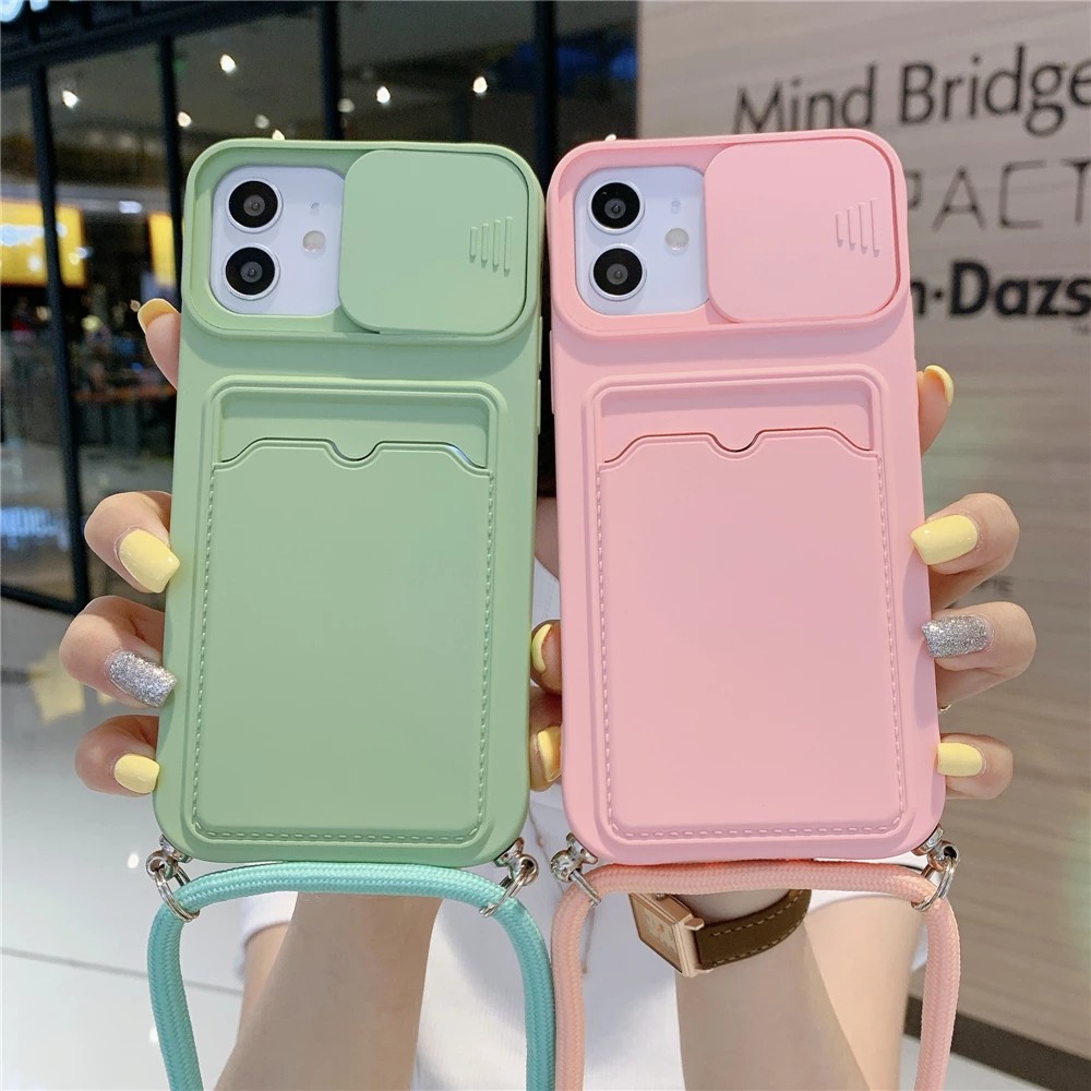 Soft case Bahan Silikon Dengan Lanyard Untuk iphone 14 Pro Max 7 8 Plus XR Xs Max 11 Pro Max 12 Pro Max