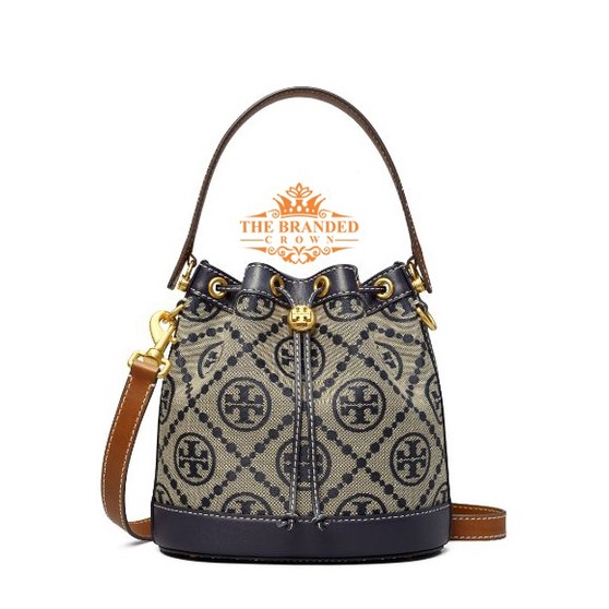 Tas Tory Burch 79487 T Monogram Jacquard Bucket Blue Bag