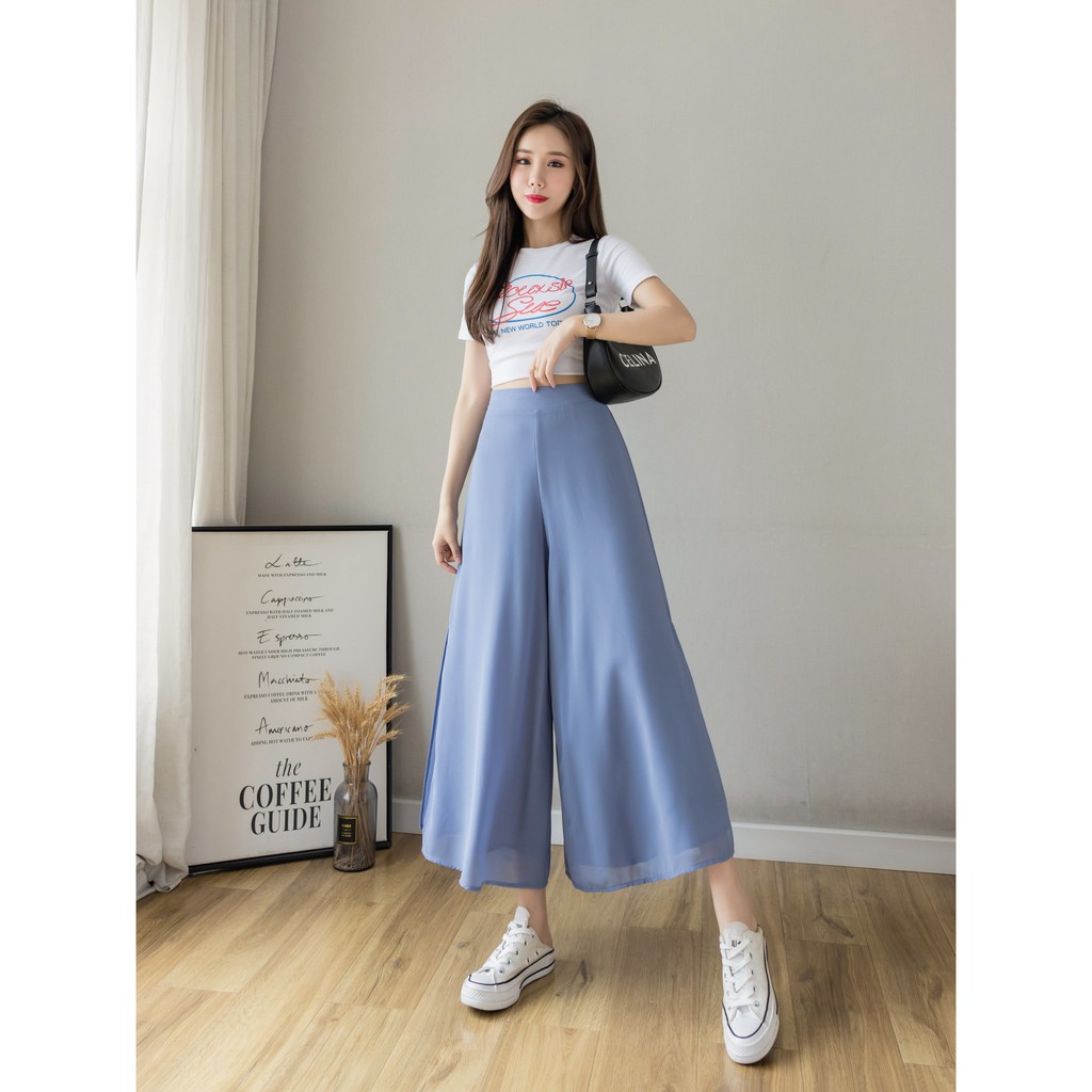 【Blossom】Korean Solid High Waist Wide Leg Pants 7262