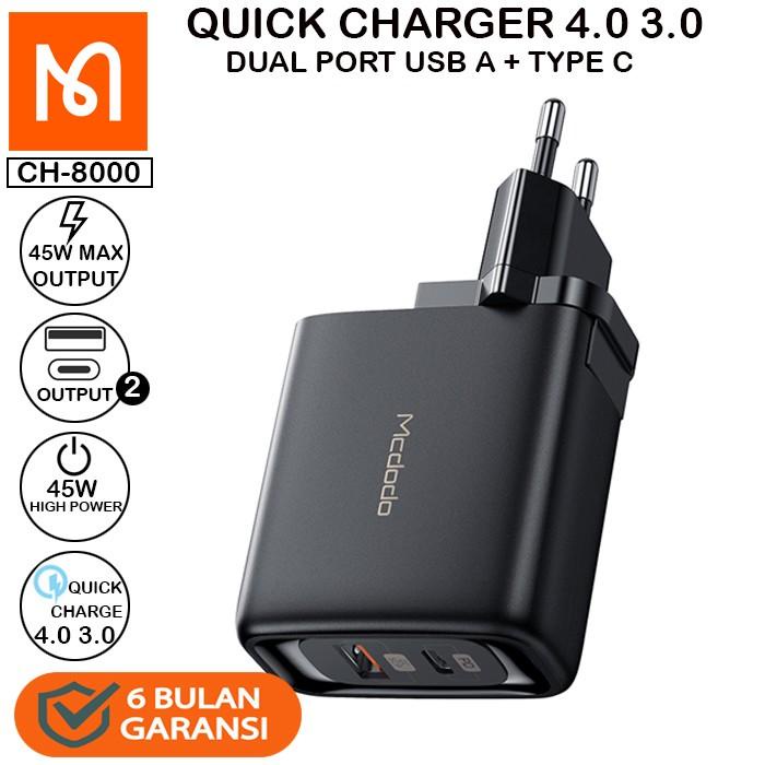 Uta | Mcdodo Ch-8000 Adaptor Charger Dual Port Usb A + Type C Qc 4.0 45W