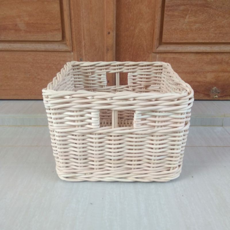 Keranjang rotan kotak persegi medium laci 25x25x17 cm