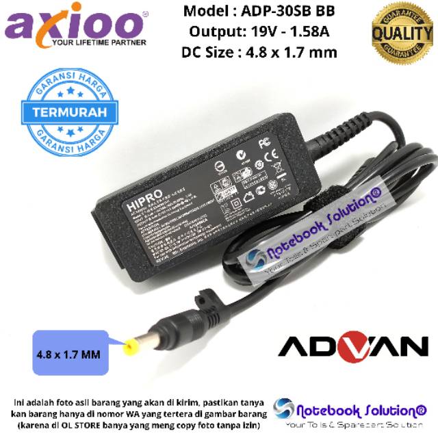 adaptor charger casan laptop axioo NEON W549TU / TNU M110B / TKM 19V-1.58A