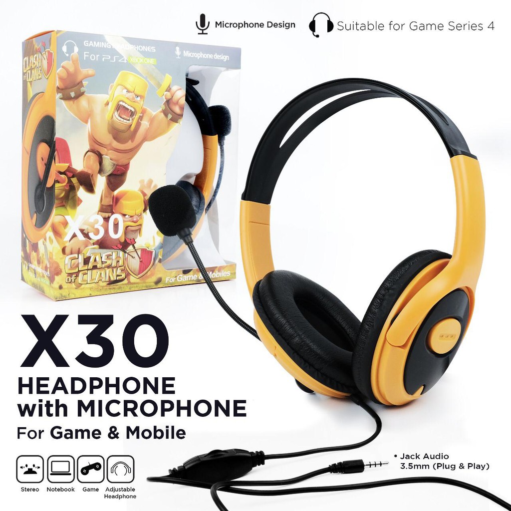 Handset Gaming X30 wired + mic Stereo Bass Hp Computer Laptop earphone Handsfree