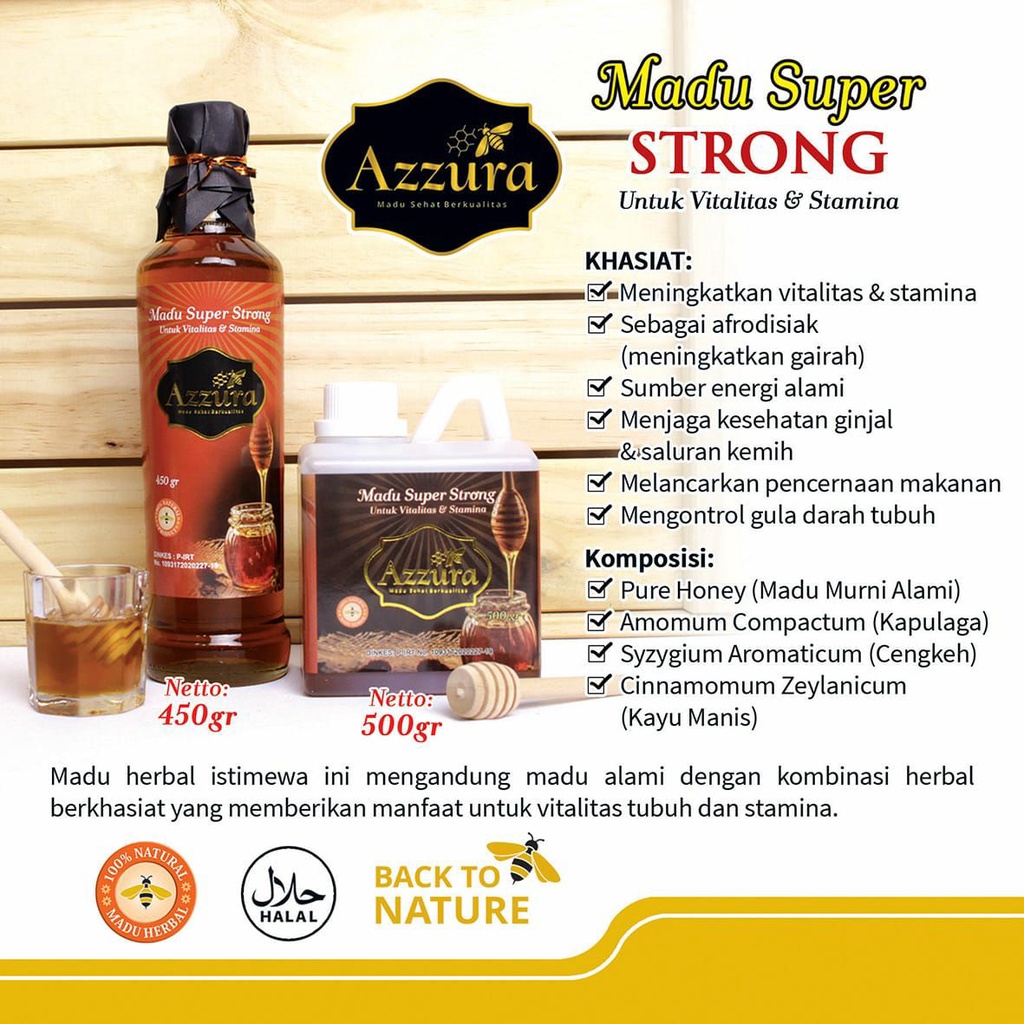 Madu Azzura Super Strong Murni Herbal Alami Asli Original Berkhasiat Obat Peningkat Pelihara Penjaga
