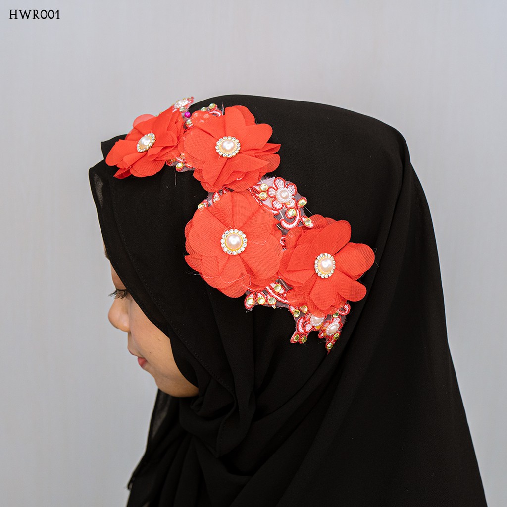 [TOKO TERPERCAYA] HAIRPIECE HIJAB WEDDING FASHION PESTA LACE MERAH HWR001