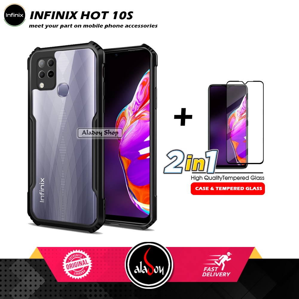 Case Infinix Hot 10S Armor Fusion Transparet Free Tempered Glass PAKET 2 IN 1 Casing dan Tempered Glass Layar