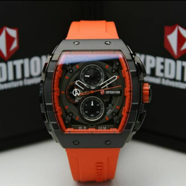 JAM TANGAN PRIA EXPEDITION E6782 6782 BLACK ORANGE ORIGINAL GARANSI RESMI 1 TAHUN