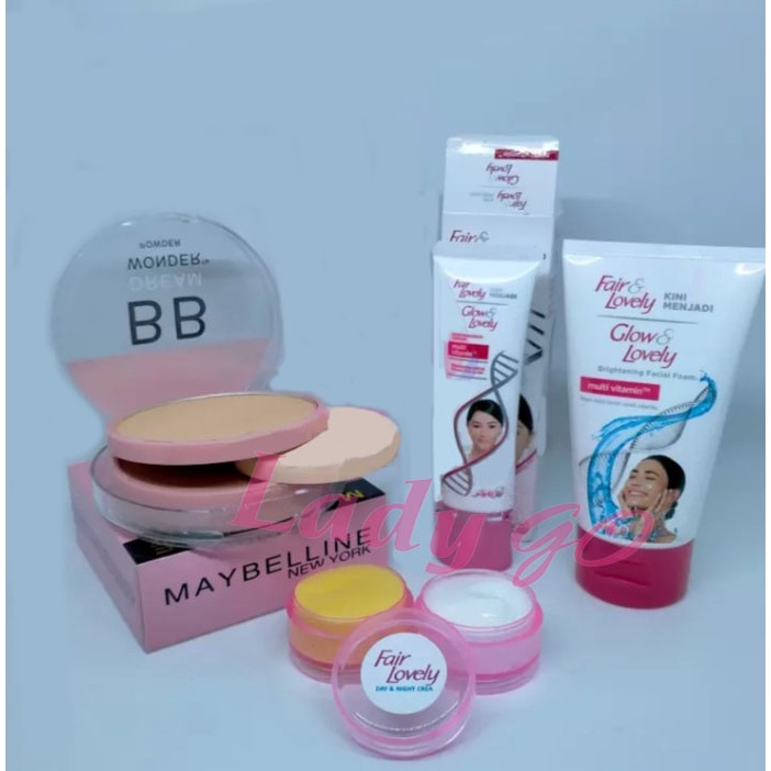 Paket 4 in 1 Fair &amp; Lovely Plus Bedak BB 2 In 1 Kemasan Pink -