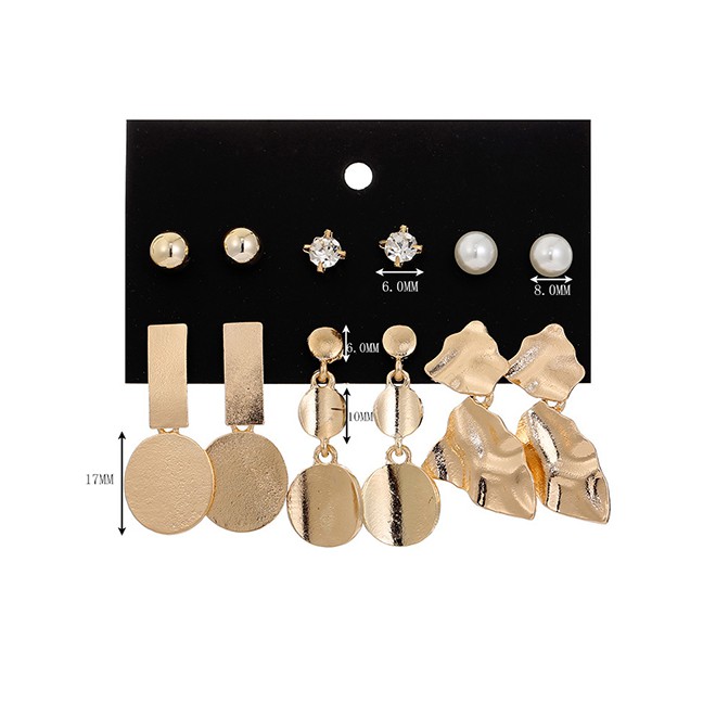 LRC Anting Set Fashion Gold Pearl Leaf Geometric Earring Set F88406