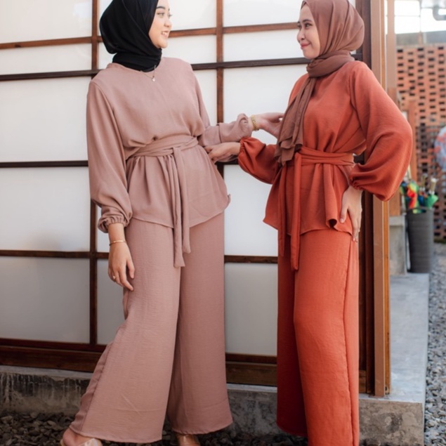 ONE SET CRINKLE AIRFLOW / BAJU SETELAN / BLUS / CELANA / OUTFIT