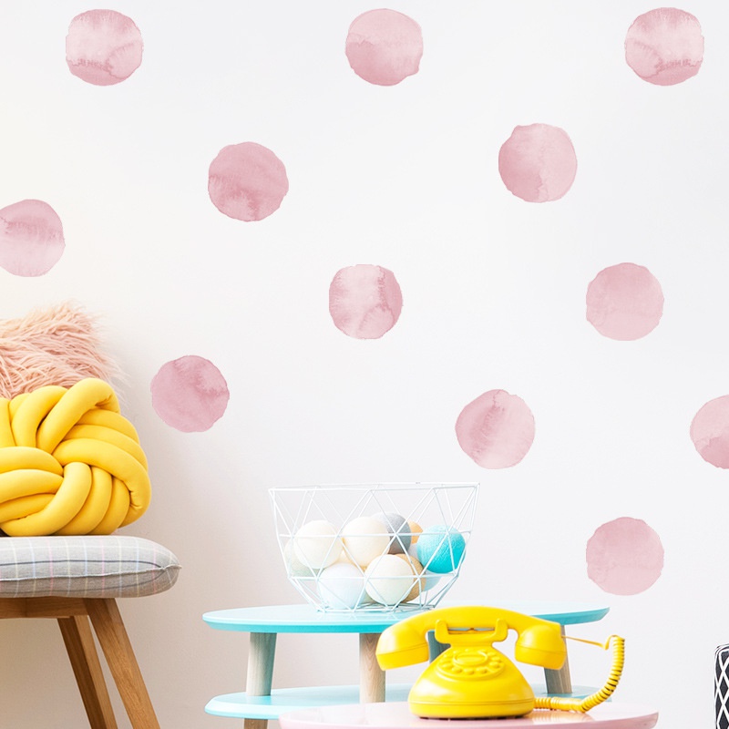 Stiker Dinding Motif Polkadot Warna Pink Muda Dengan Perekat Dapat Dilepas Untuk Dekorasi Kamar Tidur