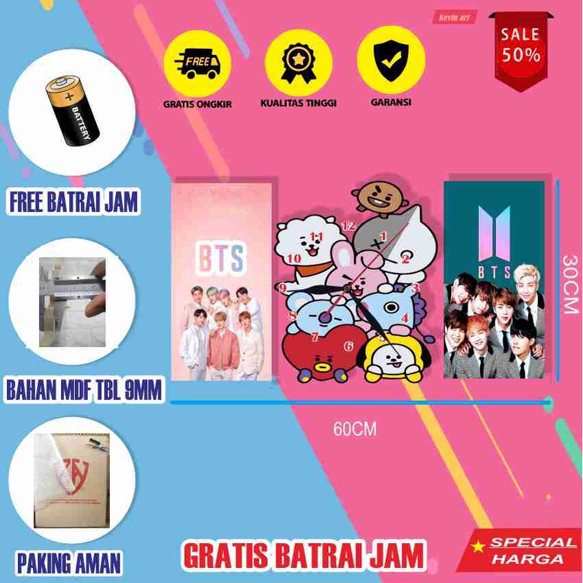 JAM DINGDING UNIK KEREN BESAR BT21 BTS TEMPEL TEMBOK KOLEKSI HOBI HADIAH ULANG TAHUN DEKORASI DINDING KAMAR ANAK CEWE CUSTOM 1 SET MURAH GRATIS HIASAN